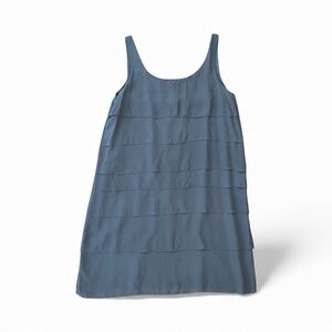 Eileen Fisher 100% Silk Sheer Georgette Tiered Grey Dress Size Medium